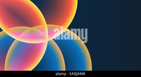 Abstract Background, Header or Banner Design with Large Red, Orange, Yellow and Blue Overlaying Globes, Bubbles Pattern - Multi Purpose Creative Wide Stock Vector