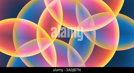 Abstract Background, Header or Banner Design with Large Red, Orange, Yellow and Blue Overlaying Globes, Bubbles Pattern - Multi Purpose Creative Wide Stock Vector