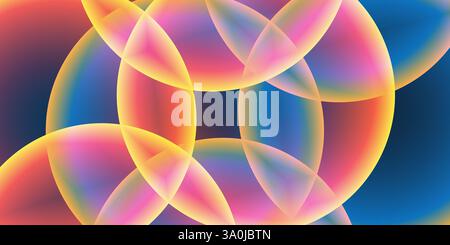 Abstract Background, Header or Banner Design with Large Red, Orange, Yellow and Blue Overlaying Globes, Bubbles Pattern - Multi Purpose Creative Wide Stock Vector