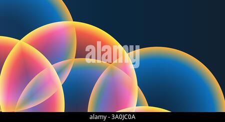 Abstract Background, Header or Banner Design with Large Red, Orange, Yellow and Blue Overlaying Globes, Bubbles Pattern - Multi Purpose Creative Wide Stock Vector