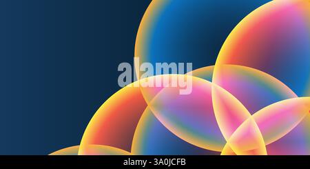 Abstract Background, Header or Banner Design with Large Red, Orange, Yellow and Blue Overlaying Globes, Bubbles Pattern - Multi Purpose Creative Wide Stock Vector