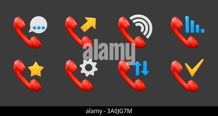 3D phone. Call receiver icon. Telephone hotline. Cellular communication. Internet support helpdesk. Assistant contact. Voice cell conference. Outgoing Stock Vector