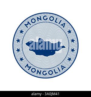 Mongolia round badge vector. Country round stamp with shape of Mongolia, isolines and circular country name. Astonishing emblem. Stock Vector
