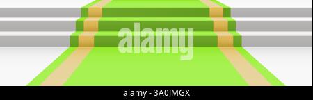Green carpet on stairs on white background. Blank template illustration with space for an object, person, logo, text. Presentation, gala, ceremony, aw Stock Vector