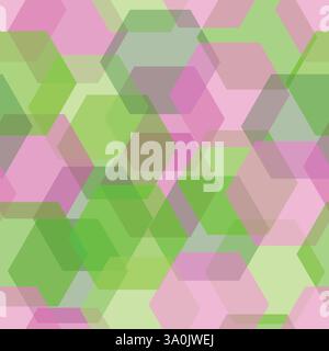 seamless vector pattern overlapping translucent hexagons pink and green fabric textile scrapbook. Vector illustration Stock Vector