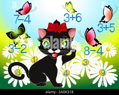 Cartoon illustration of mathematical addition and subtraction. Stock Vector