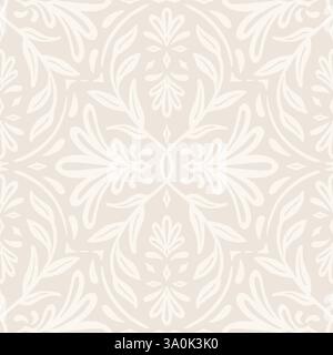 seamless vector pattern white on beige elegant floral damask for textile fabric wallpaper scrapbook. Vector illustration Stock Vector