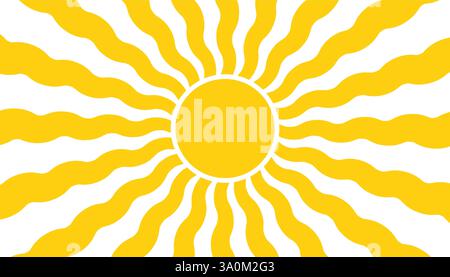 Bright and cheerful retro sunburst background with abstract, hand drawn elements. Groovy, hippie inspired naive art style perfect for trendy summer po Stock Vector