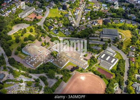 Aerial view, school center with municipal high school and community high school, sports hall, Sundern, Sauerland, North Rhine-Westphalia, Germany Stock Photo