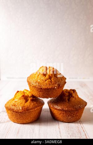 homemade lemon muffins on off white background Stock Photo