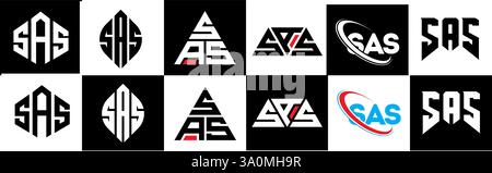 SAS letter logo design in six style. SAS polygon, circle, triangle, hexagon, flat and simple style with black and white color variation letter logo se Stock Vector