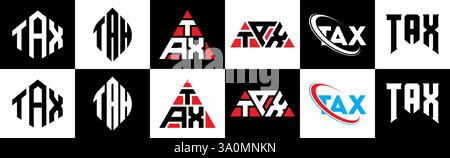 TAX letter logo design in six style. TAX polygon, circle, triangle, hexagon, flat and simple style with black and white color variation letter logo se Stock Vector