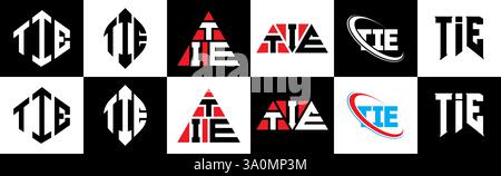 TIE letter logo design in six style. TIE polygon, circle, triangle, hexagon, flat and simple style with black and white color variation letter logo se Stock Vector
