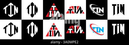 TIN letter logo design in six style. TIN polygon, circle, triangle, hexagon, flat and simple style with black and white color variation letter logo se Stock Vector