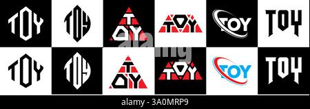 TOY letter logo design in six style. TOY polygon, circle, triangle, hexagon, flat and simple style with black and white color variation letter logo se Stock Vector