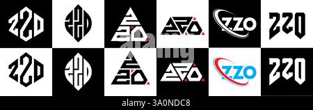 ZZO letter logo design in six style. ZZO polygon, circle, triangle, hexagon, flat and simple style with black and white color variation letter logo se Stock Vector