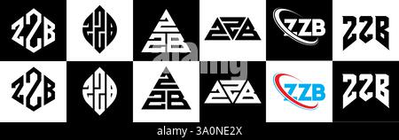 ZZB letter logo design in six style. ZZB polygon, circle, triangle, hexagon, flat and simple style with black and white color variation letter logo se Stock Vector
