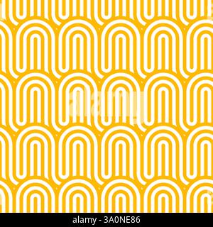 Yellow ramen pattern background of vector pasta noodle food. Abstract wave lines seamless pattern with texture of italian spaghetti pasta or asian ram Stock Vector