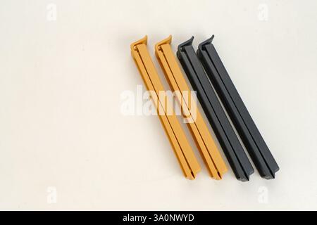 Food bag seal clip isolated on the white background. Copy space. Stock Photo