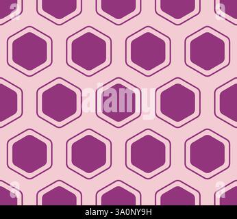 Abstract vector background. Plum color on matching background. Rounded hexagons mosaic cells with padding and inner solid cells. Large hexagons. Stock Vector
