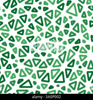 Triangle shapes background. Compact triangles size. Monotone style. Rounded triangles outlined. Repeatable pattern. Green Oasis Trail. Stock Vector