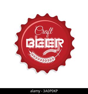 A red bottle cap design featuring the words Craft Beer with wheat graphics, representing a premium handcrafted beer brand. Stock Vector