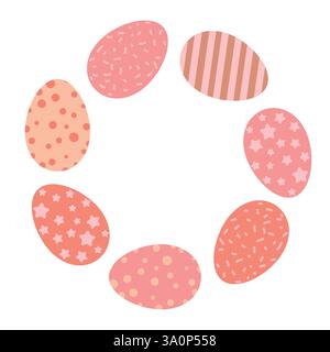 Easter Egg Pattern Circle Frame in Pastel Pink and Orange Tones Stock Vector