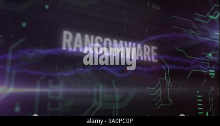 Image of network of connections and data processing over ransomware text Stock Photo