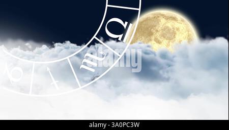 Image of zodiac sign horoscope wheel over moon Stock Photo