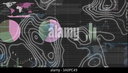Image of white lines over data processing on black background Stock Photo