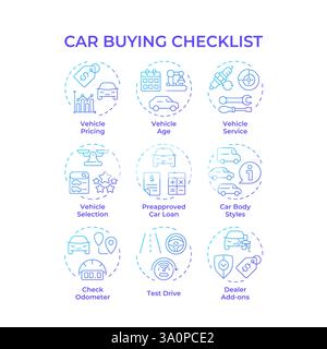 Car buying checklist blue gradient concept icons Stock Vector