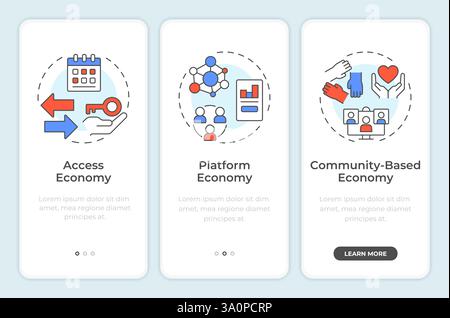 Core elements of sharing economy onboarding mobile app screen Stock Vector