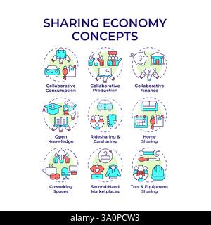 Sharing economy multi color concept icons Stock Vector