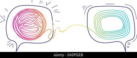 Tangle of thoughts. Coach. Psychologist consulting or mental problem solving brainstorm. Stress, easy solution. Two speech bubbles conversation icons Stock Vector