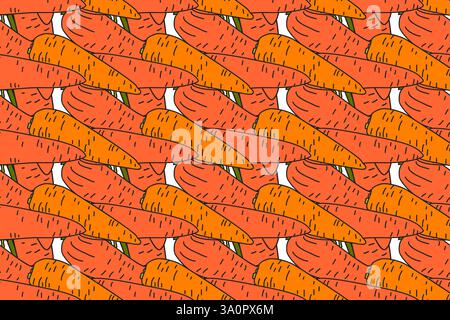 Botanical abstract seamless pattern with juicy carrots vector illustration.Colorful vegetables repeating cartoon pattern in orange color background. G Stock Vector