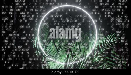 Image of data processing over circle and leaves Stock Photo