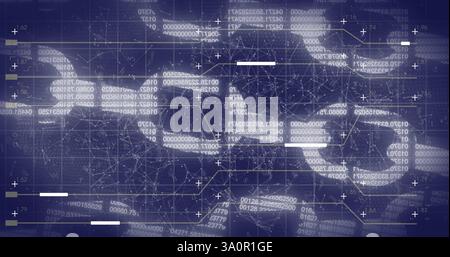 Image of data processing and chains over shapes moving Stock Photo