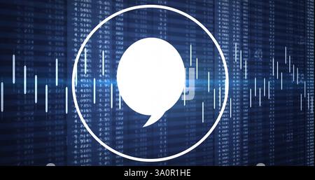 Speech bubble image over financial data processing on digital screen Stock Photo