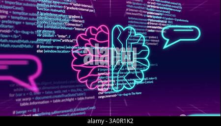 Image of data processing over brain with ai chat Stock Photo