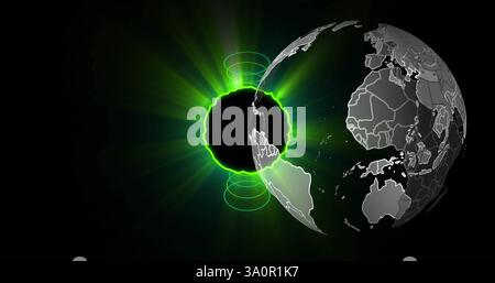 Image of globe over neon green circle Stock Photo