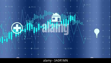 Image of data processing over diagrams Stock Photo