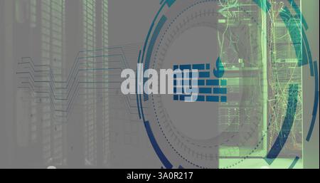 Image of fire wall icon and digital data processing over computer servers Stock Photo