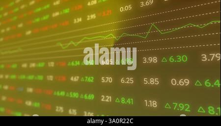 Image of financial data processing over yellow background Stock Photo