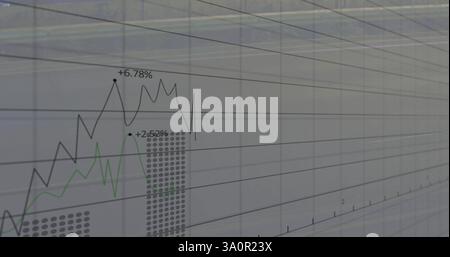 Rising financial graph with data points image over blurred office background Stock Photo