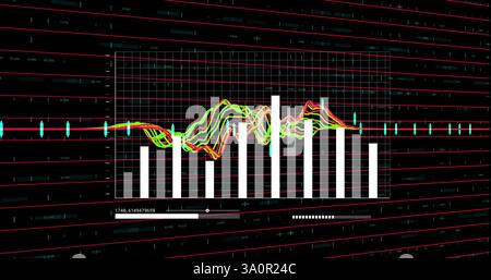 Financial data analysis image over fluctuating bar and line graphs Stock Photo