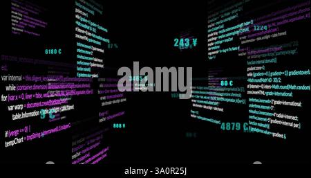 Scrolling code and data processing in dark image background Stock Photo