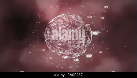 Image of data processing over spinning globe and smoke clouds Stock Photo