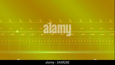 Image of data processing and shapes on yellow background Stock Photo