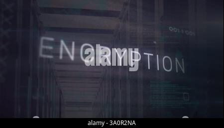 Image of encryption text and digital data processing over computer servers Stock Photo