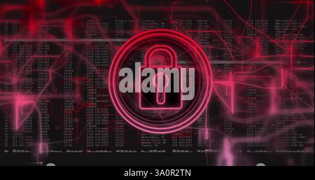 Image of padlock icon over data processing on black background Stock Photo